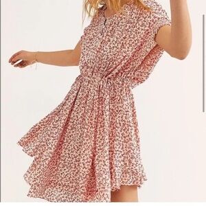 Free people one fine day red floral mini dress XS